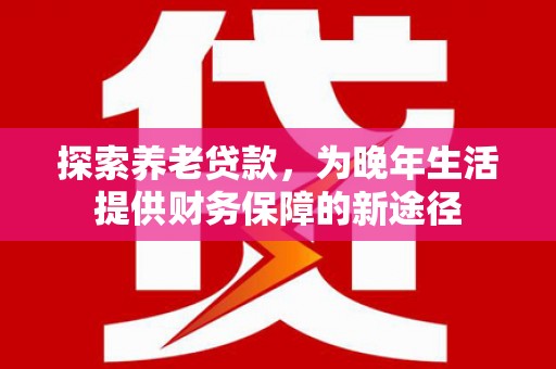 驻马店探索养老贷款，为晚年生活提供财务保障的新途径